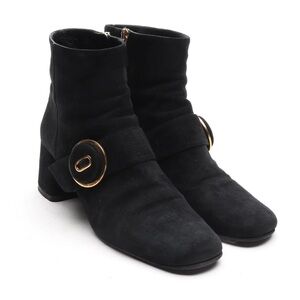 Prada Black Suede Ankle Boots with Gold Accent